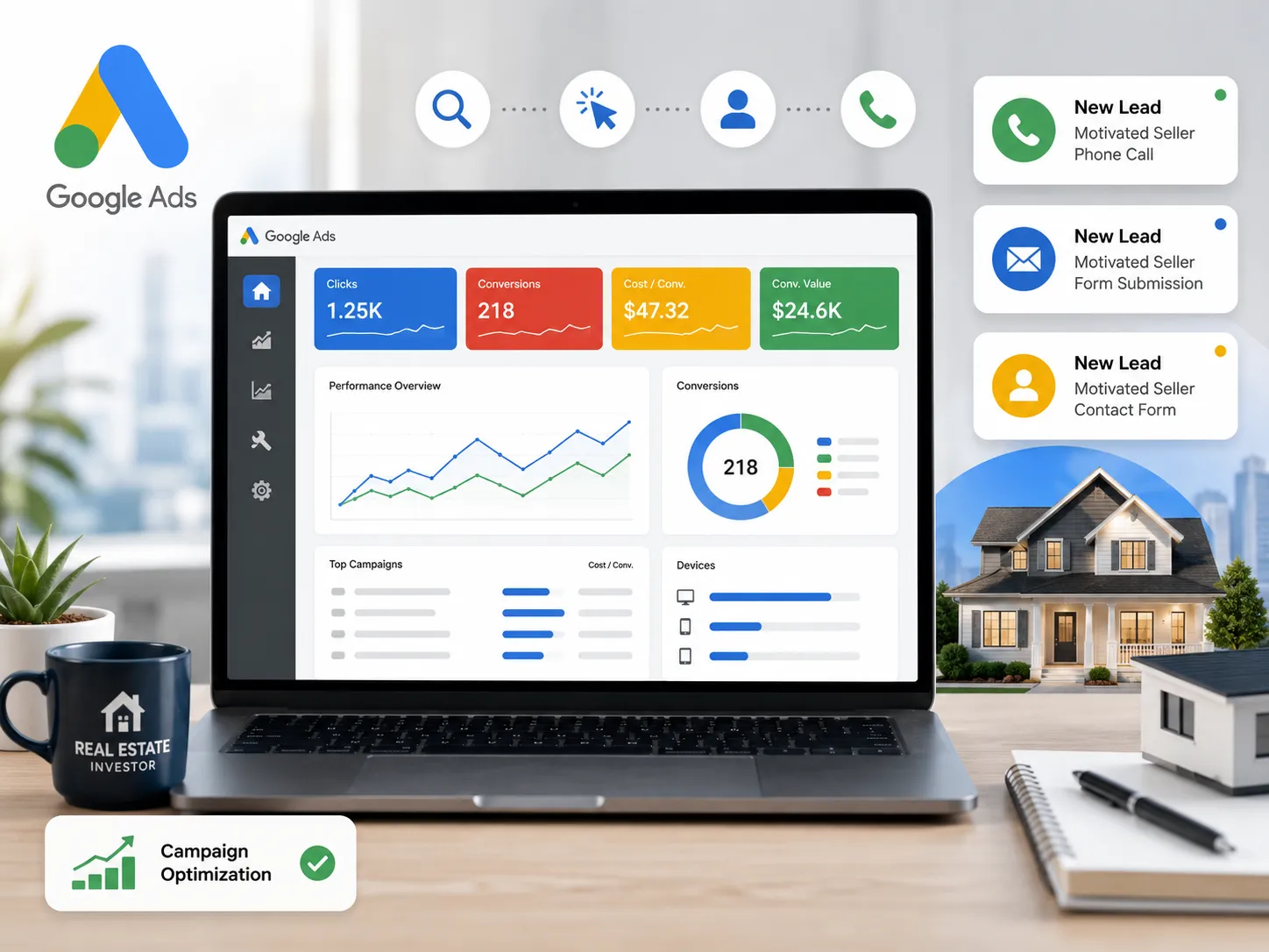 Google AdWords management for real estate investors tracking motivated seller leads