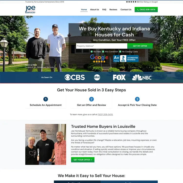 Joe Homebuyer Kentucky Website Preview Scroll Thumbnail