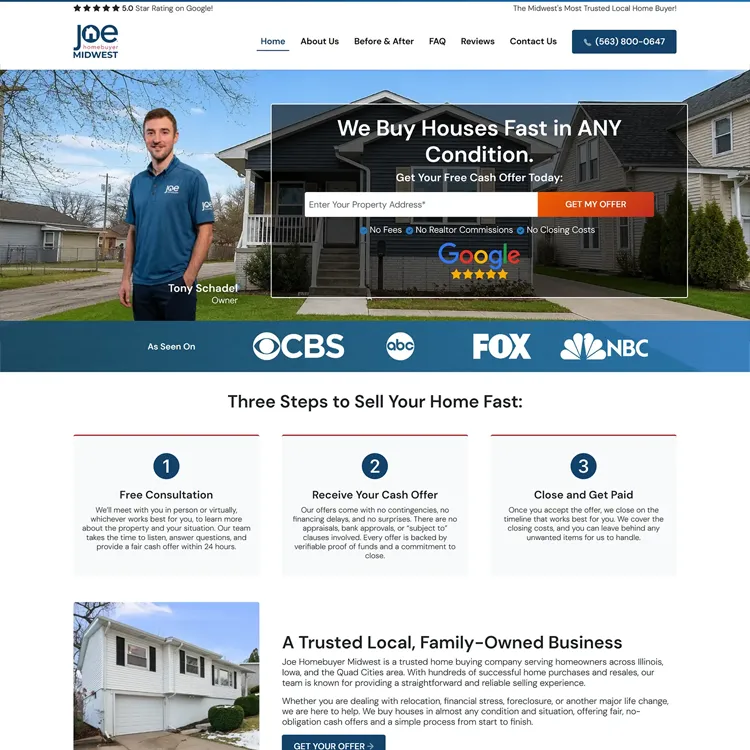Joe Homebuyer Midwest Website Preview Scroll Thumbnail