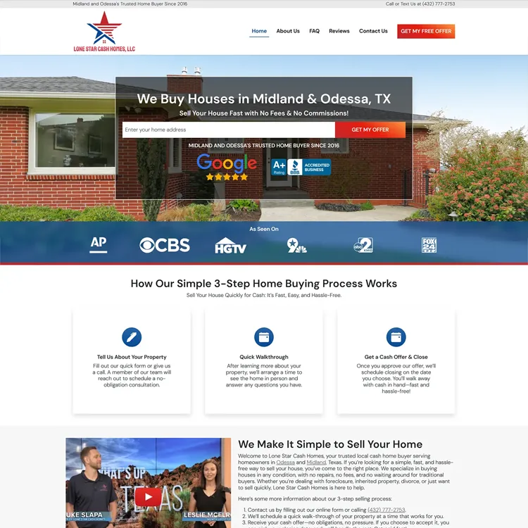 Lone Star Cash Homes Website Preview Scroll Thumbnail
