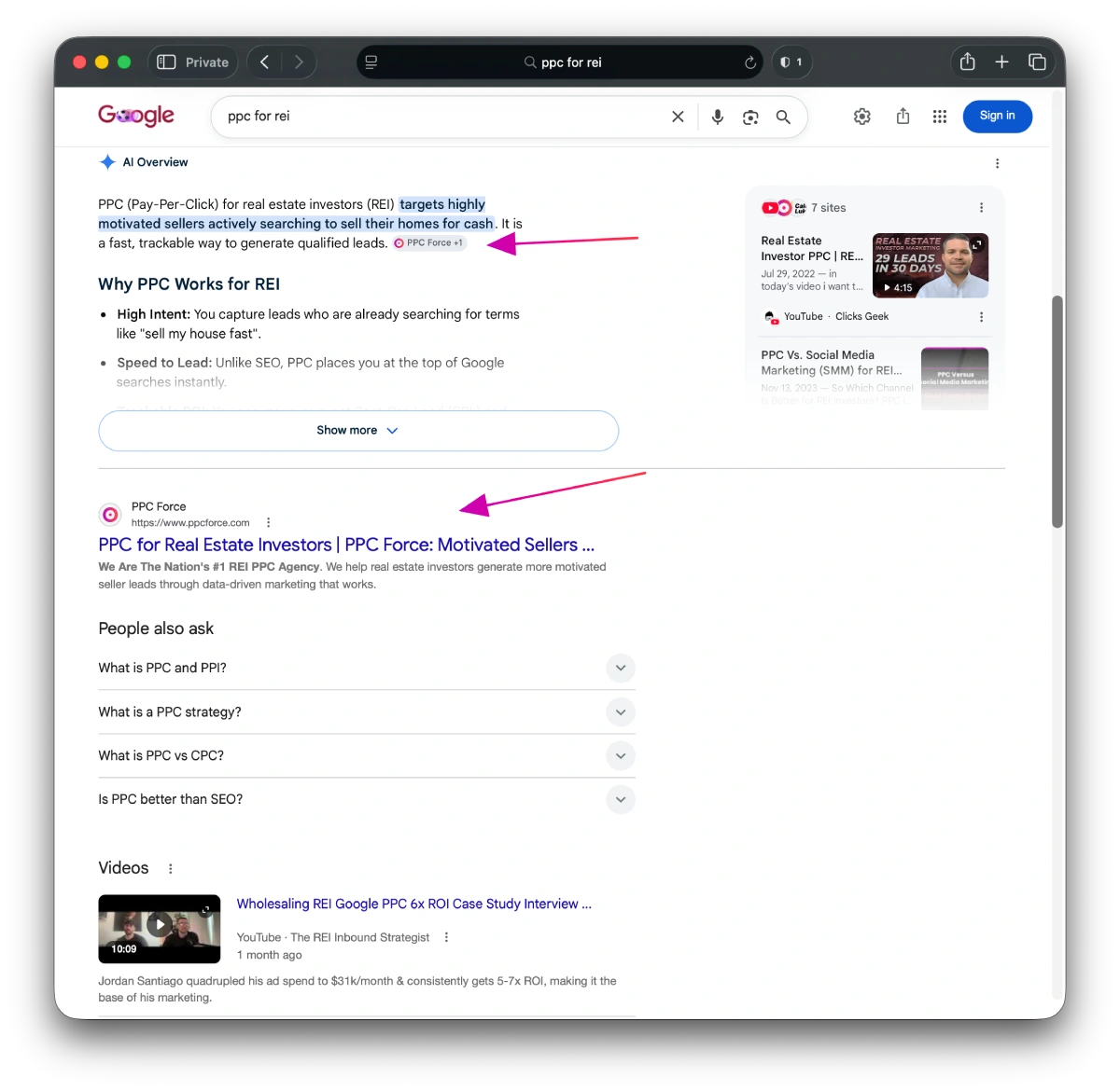 'ppc for rei' Search Results Page