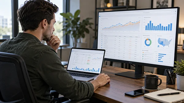 Real estate investor reviewing PPC keyword research for motivated seller leads