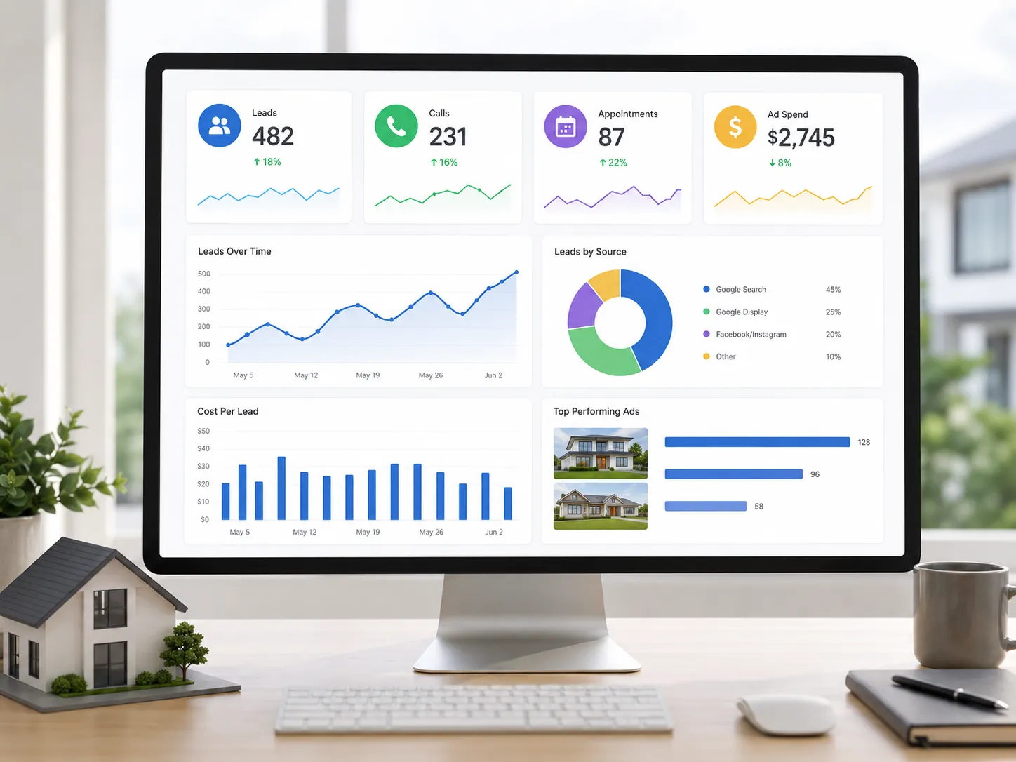 Real estate investor PPC strategy dashboard tracking leads calls appointments and ad spend