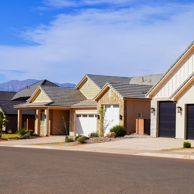 Row Of Houses In Front Of Mountain Sq